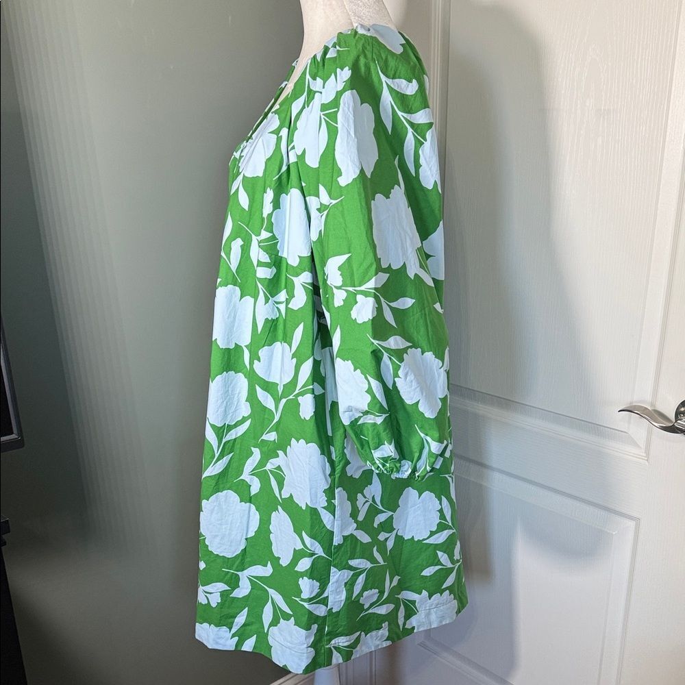 Kate Spade Floral Dress Green Cotton V Neck Balloon Sleeve XXL Plus - Picture 4 of 12